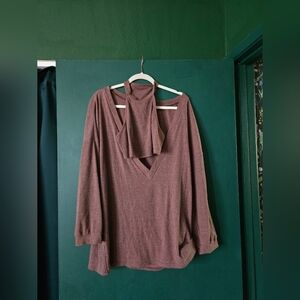 Brown Knit V-Neck Sweater With Halter Top